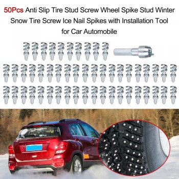 50Pcs Anti Slip Tire Stud Screw Wheel Spike Stud Winter Snow Tire Screw Ice Nail Spike with Installation Tool for Car Automobile