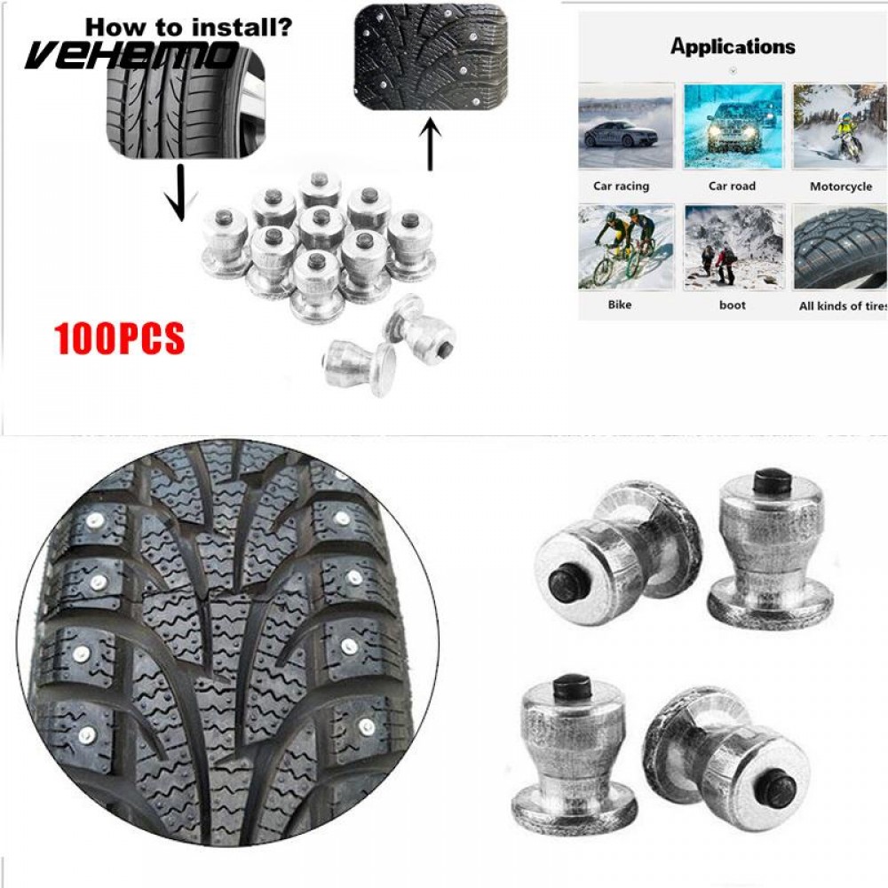 Vehemo 100pcs Tire Stud Spike Tyre Tire Wheel Lug Anti-Slip Screw