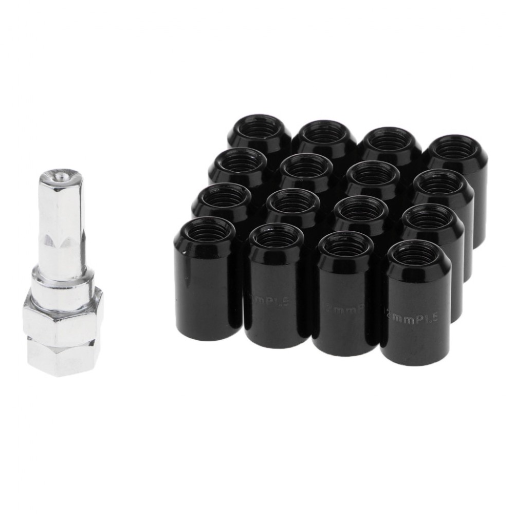 16 Piece Wheel Lug Nuts With 1 Key Acorn Wheel Nut Locks Open 12x1.5 Black