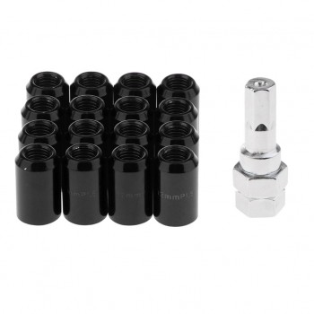 16 Piece Wheel Lug Nuts With 1 Key Acorn Wheel Nut Locks Open 12x1.5 Black