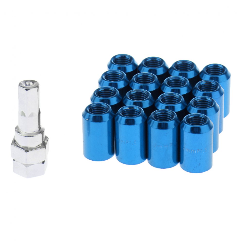 16 Piece Wheel Lug Nuts With 1 Key Acorn Wheel Nut Locks Open 12x1.5 Blue