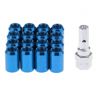 16 Piece Wheel Lug Nuts With 1 Key Acorn Wheel Nut Locks Open 12x1.5 Blue