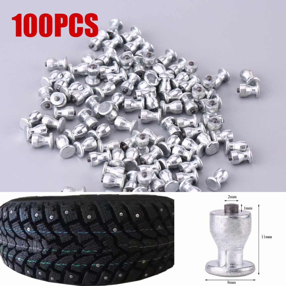 100pcs 8mm/0.31 Wheel Tyre Stud Screws Snow Tire Spikes for Car Auto SUV ATV Anti-Slip Screws