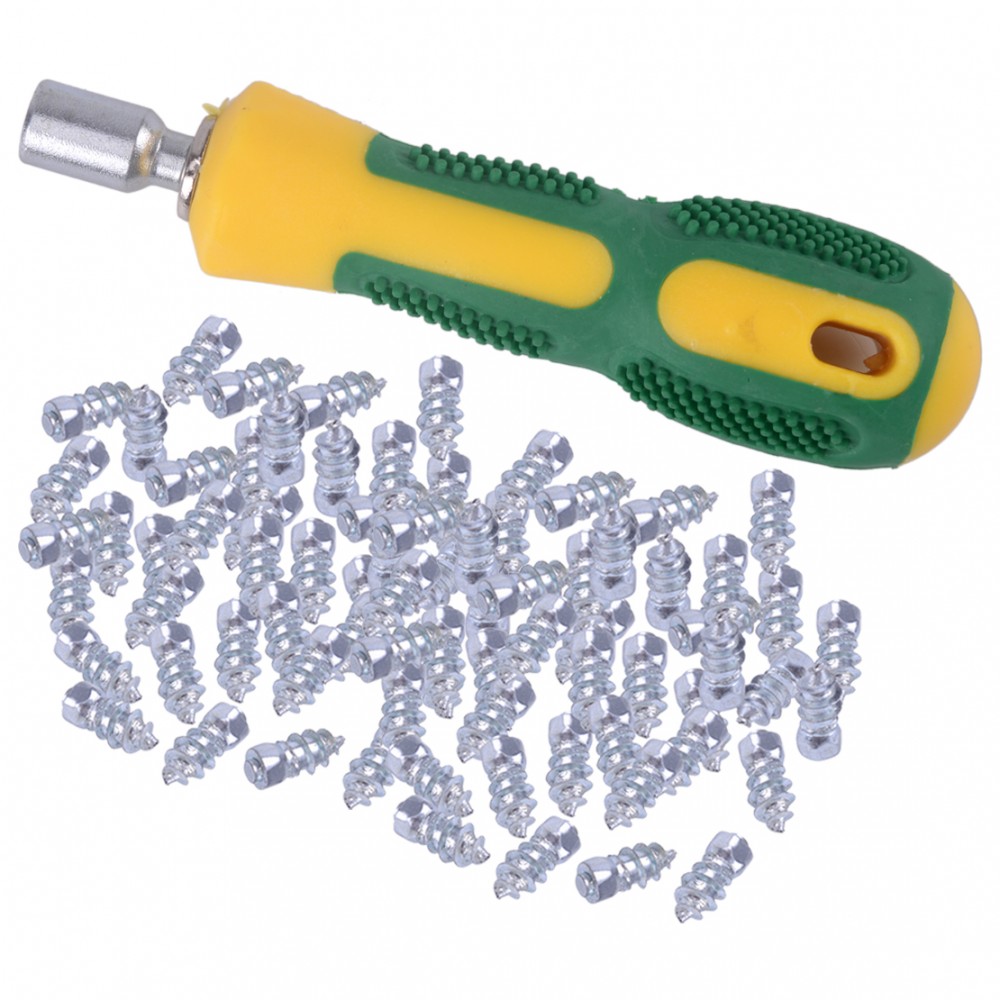 DWCX 100pcs 15mm Winter Snow Ice Road Wheel Tyre Tire Tread Anti-Slip Stud Spike Screw with Sleeve Tool