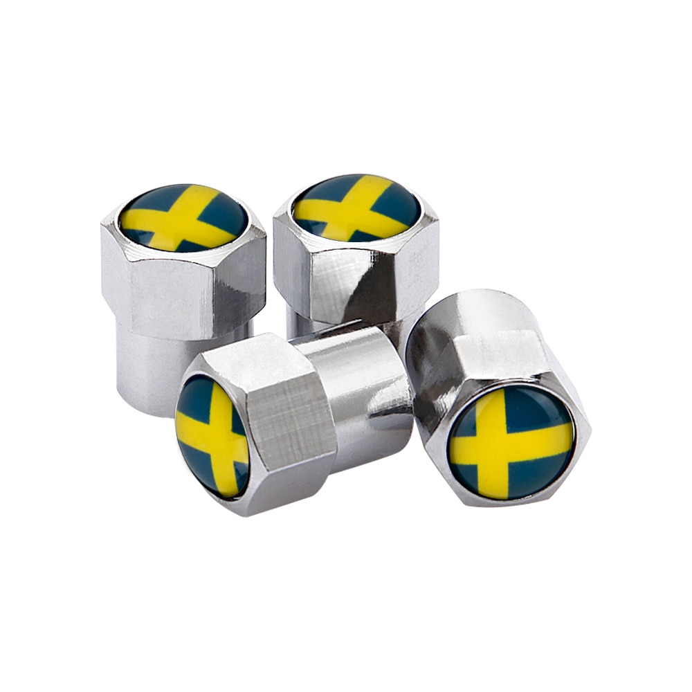 4PCS Wheel Tire Valve Stem Caps For Sweden Flag logo Volvo V40 V50 V60 V70 S40 S60 S60L S70 S80 S90 XC40 XC60 XC70 XC80 XC90