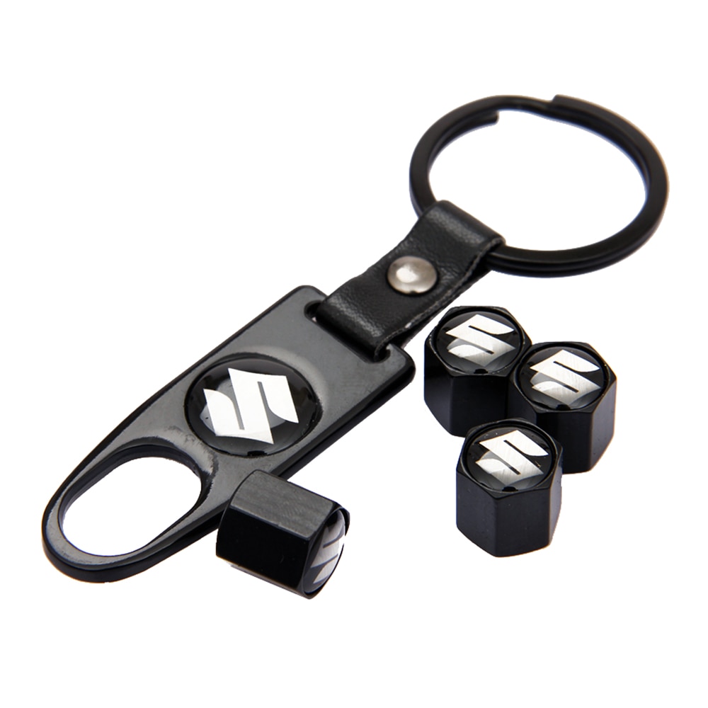 4PCS/Set For Suzuki Vitara Swift  Sx4 Jimny Samurai Alto S-Cross Liana Car Wheel Tire Valve Stems Caps Cover With Keychain