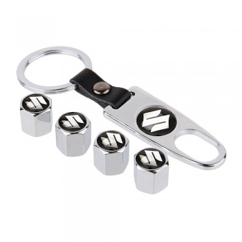4PCS/Set For Suzuki Vitara Swift  Sx4 Jimny Samurai Alto S-Cross Liana Car Wheel Tire Valve Stems Caps Cover With Keychain