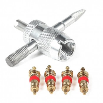 4PCS Tyre Air Valve Caps Fit All Schrader Valve Tool with 4PCS Valve Cores (Gold)