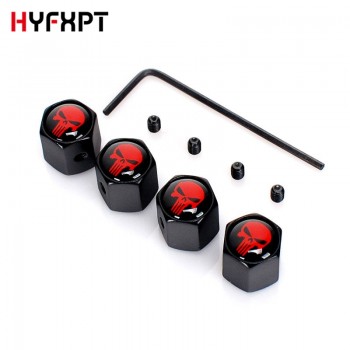 4Pcs Car Styling Metal Ghost Skull Logo Emblem Tire Valve Caps Auto Tyre Air Stems Cap Automobile Motorcycle Tire Accessories