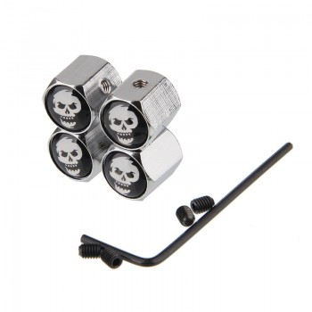 4Pcs Car Styling Metal Ghost Skull Logo Emblem Tire Valve Caps Auto Tyre Air Stems Cap Automobile Motorcycle Tire Accessories