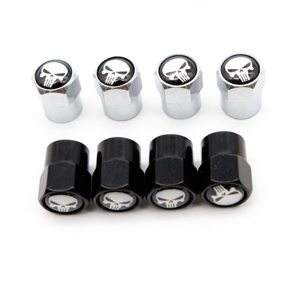 4 Pcs/Set Aluminum Alloy/Copper Skull Logo Tire Valve Stem Cap Tire Wheel Stem Air Valve Caps for Auto Cars