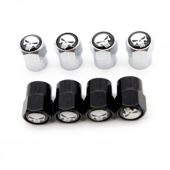4 Pcs/Set Aluminum Alloy/Copper Skull Logo Tire Valve Stem Cap Tire Wheel Stem Air Valve Caps for Auto Cars
