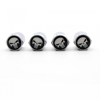 4 Pcs/Set Aluminum Alloy/Copper Skull Logo Tire Valve Stem Cap Tire Wheel Stem Air Valve Caps for Auto Cars