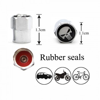 4 Pcs/Set Aluminum Alloy/Copper Skull Logo Tire Valve Stem Cap Tire Wheel Stem Air Valve Caps for Auto Cars