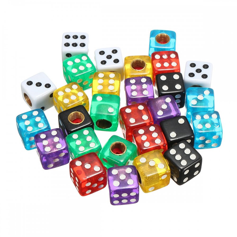 4pcs Plastic Wheel Stem Tyre Air Valve Dustproof Cap Gold Dice Tire Tyre Valve Caps Bike Auto Truck Tire Valve Dust Cap