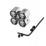 4pcs/set Skull Punisher Silver Car Wheel Tyre Tire Stem Air Valve Caps Key Screw Set Car Valve Accessories