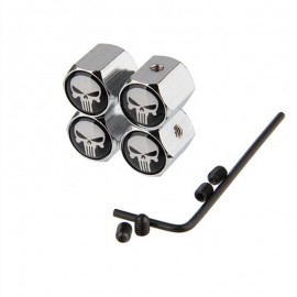 4pcs/set Skull Punisher Silver Car Wheel Tyre Tire Stem Air Valve Caps Key Screw Set Car Valve Accessories