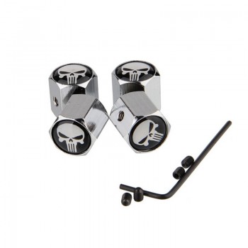 4pcs/set Skull Punisher Silver Car Wheel Tyre Tire Stem Air Valve Caps Key Screw Set Car Valve Accessories
