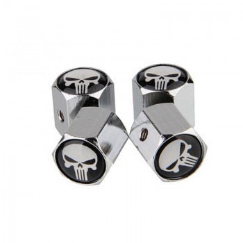 4pcs/set Skull Punisher Silver Car Wheel Tyre Tire Stem Air Valve Caps Key Screw Set Car Valve Accessories