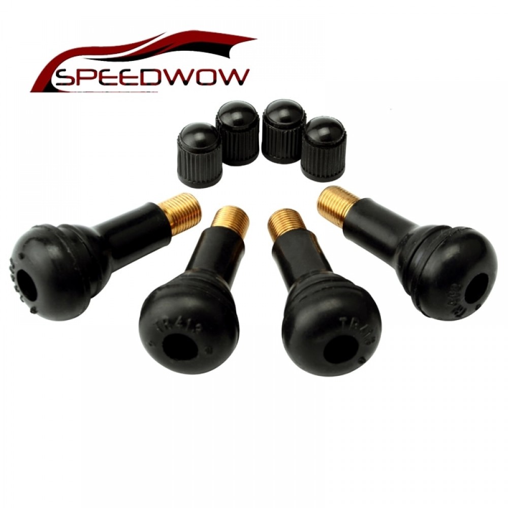 SPEEDWOW 4PCS Car Styling TR413 Snap-In Tire Valve Stems Short Black Rubber Tire Tyre Auto Most Popular Valve