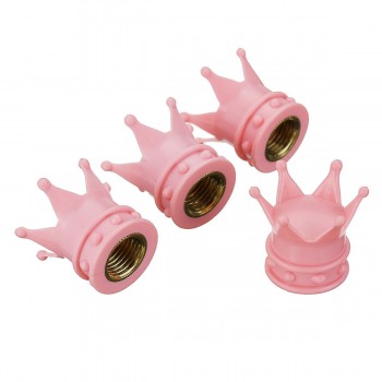 4pcs Pink Crown Style Car Tire Air Valve Stems Cover Caps Durable Wheel Rims