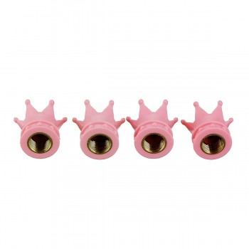 4pcs Pink Crown Style Car Tire Air Valve Stems Cover Caps Durable Wheel Rims
