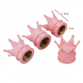 4pcs Pink Crown Style Car Tire Air Valve Stems Cover Caps Durable Wheel Rims