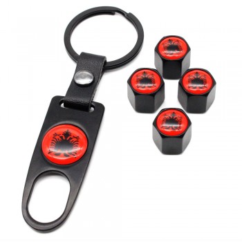 4Pcs Zinc Alloy Albania flag Car Wheel Tire Valve Caps Air Cover+1Pcs Leather Buckle Wrench Car Styling Accessories