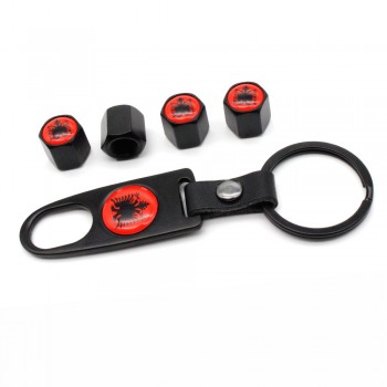 4Pcs Zinc Alloy Albania flag Car Wheel Tire Valve Caps Air Cover+1Pcs Leather Buckle Wrench Car Styling Accessories
