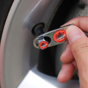 4Pcs Zinc Alloy Albania flag Car Wheel Tire Valve Caps Air Cover+1Pcs Leather Buckle Wrench Car Styling Accessories