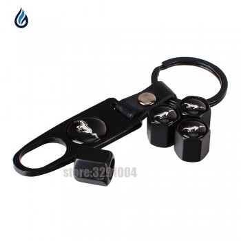 Car Accessories Wheel Tire Valve Caps With Keychain For Ford Mustang V6 GT 2005 2015 2016 2017 2018 Shelby GT500 GT350 Cobra