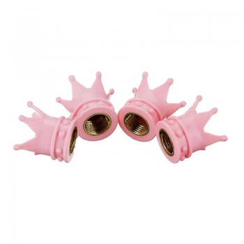 4pcs Pink Crown Shape Car Auto Wheel Tire Tyre Valve Stem Caps Dust Covers