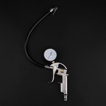 Automobile Car Tyre Pressure Gauge Lock On Chuck Flexible Hose 0-220psi Tire Inflator Pump with Air Pressure Gauge Pistol