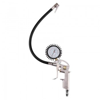 Automobile Car Tyre Pressure Gauge Lock On Chuck Flexible Hose 0-220psi Tire Inflator Pump with Air Pressure Gauge Pistol