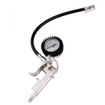 Automobile Car Tyre Pressure Gauge Lock On Chuck Flexible Hose 0-220psi Tire Inflator Pump with Air Pressure Gauge Pistol
