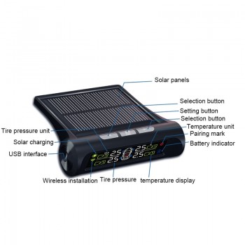 Solar/USB Tire Air Pressure Gauge Meter Set Digital LCD Display Car Wheel Tyre Diagnostic Tools DXY88