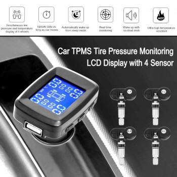 LCD Digital Display Tyre Temperature Warning With 4 Sensor USB Socket Car Wireless Tire Pressure Monitoring System Accessories