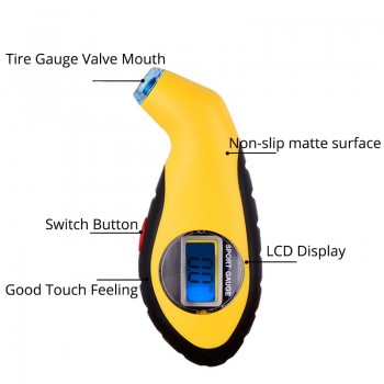 Digital Tire Pressure Gauge 150 PSI with Non-Slip Grip and Backlit LCD-Button Cells for Car Truck Bicycle