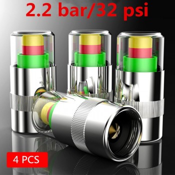 2.0/2.2/2.4 Bar 30/32 /36 PSI Tire Pressure Monitor Pressure Gauge Cap Sensor Indicator Alert Monitoring Tools Kit 4pcs/set