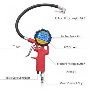 150PSI HD Digital LCD Backlight Tire Pressure Gauge Handheld Meter Tyre Inflator Inflation Tool For Motorcycle Car Truck