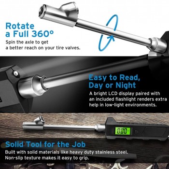New Digital Tire Pressure Gauge 230 PSI Dual Head Stainless Steel for Truck Car LCD Flashlight DXY88