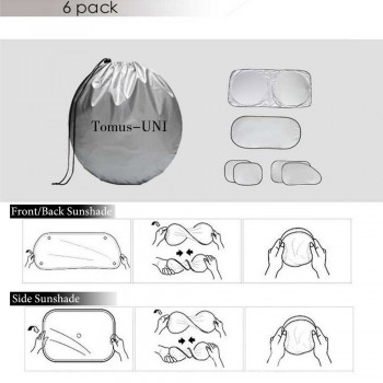 6Pcs Folding Silvering Reflective Car Windshield Window Sun Shade Visor Shield Cover Suction Cup Car Sunshield Sunscreen Curtain