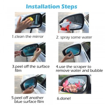 2pcs 100*100mm/100*145mm PET + Nano-coating Car Anti Water Mist Film Anti Fog Rainproof Rearview Mirror Window Protective Film