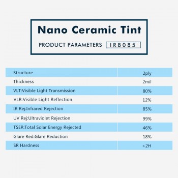 Sunice 80% VLT Front Window Solar Protection Nano ceramic / IR film 60inx33.33ft(1.52x10m)