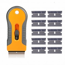 EHDIS Razor Scraper With 10pcs Carbon Steel Blades Vinyl Film Car Wrap Sticker Glue Remover Window Tints Tools Car Accessories
