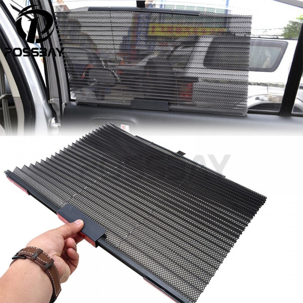 POSSBAY Black Window Sunshade Retractable  Window Car Sun Shade Curtain Windshield Sunshade Shield Cover Mesh Visor Shield