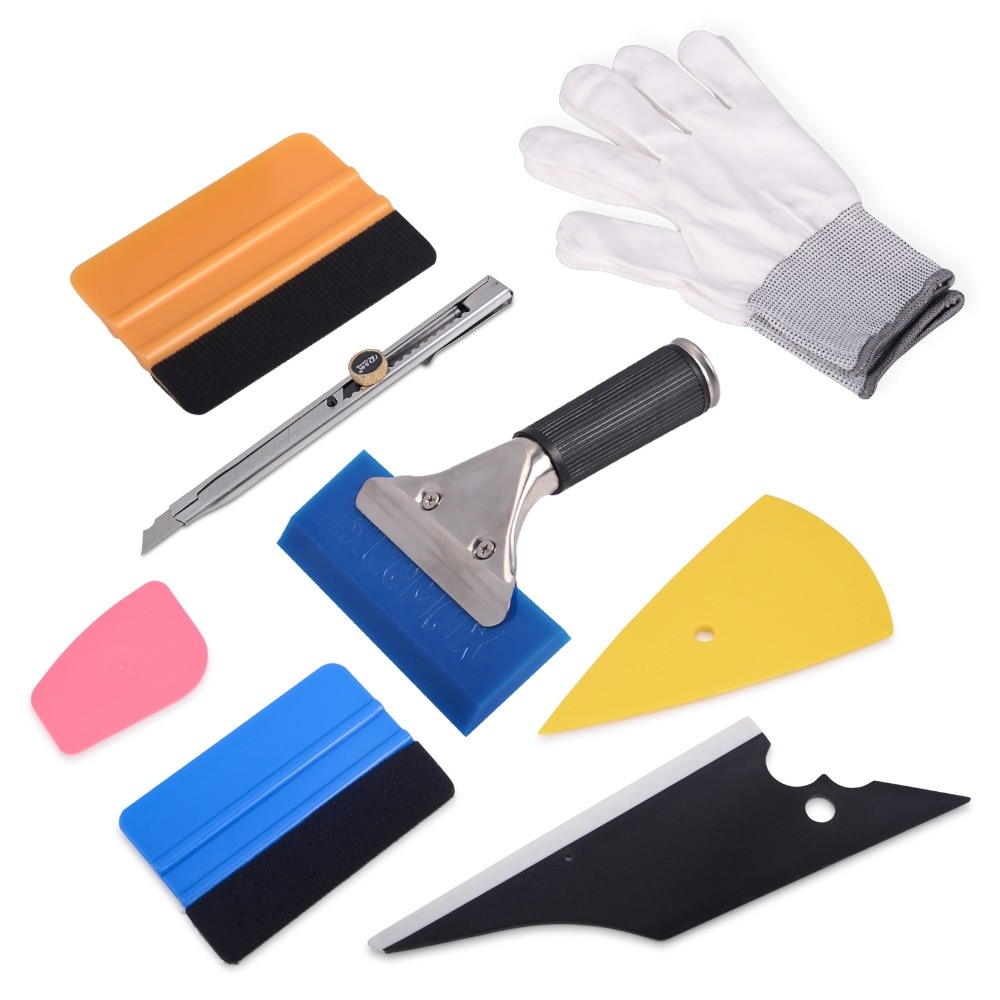 EHDIS 8pcs Vinyl Film Car Wrap Application Tools kit Carbon Fiber Squeegee Water Wiper Scraper Car Accessories Tints Tool Kit