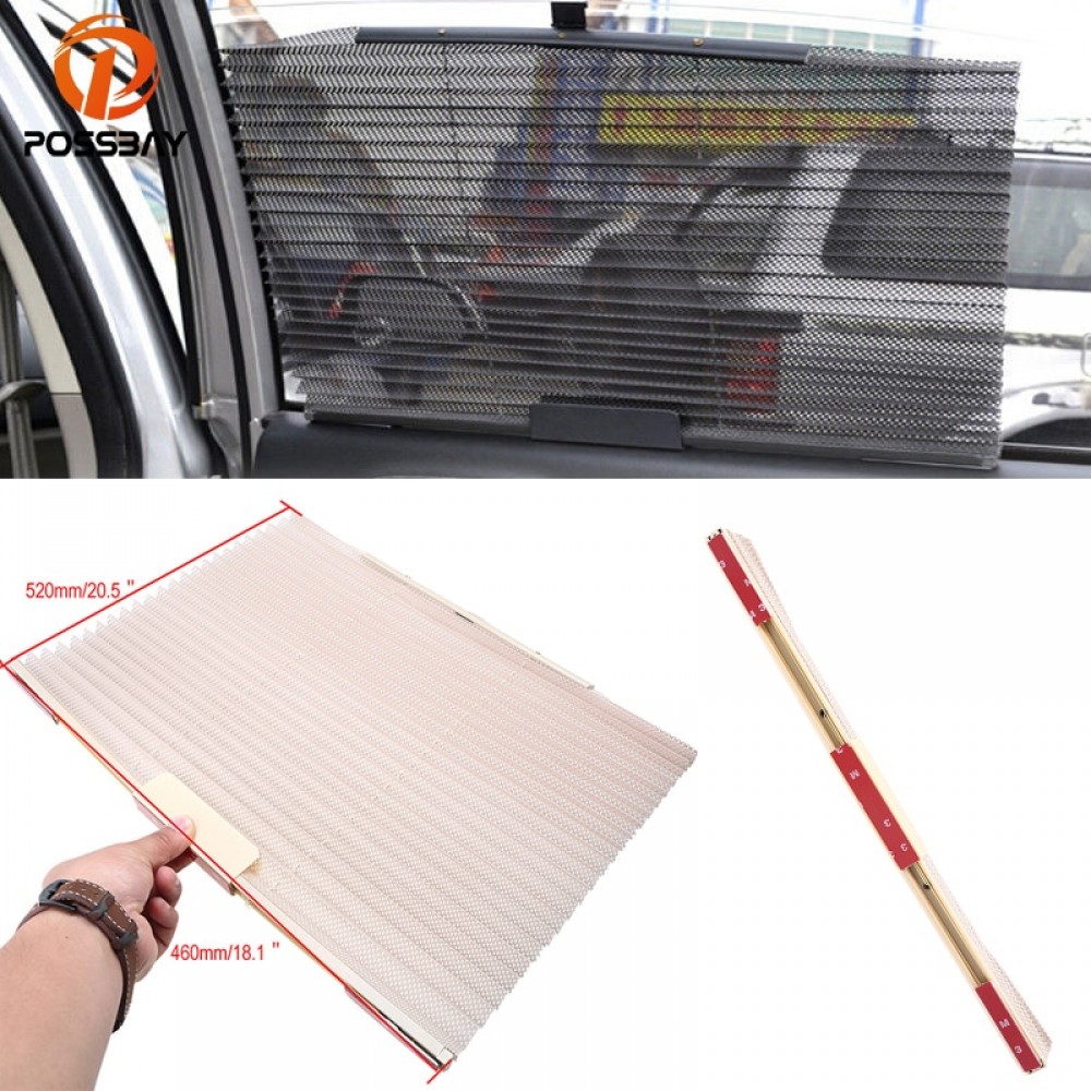 POSSBAY Beige Universal Car Window Curtain Side Window Sun Shade Cover Mesh Visor Shield Screen Retractable Windshield Sunshade