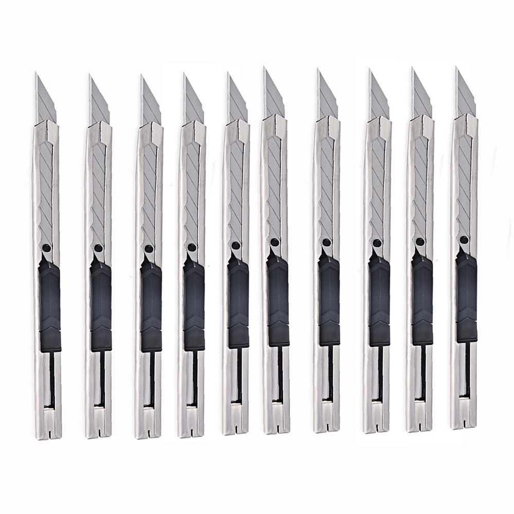 FOSHIO 10pcs Safety Lockable Art Knife Set Office School Home Paper Cutter Car Sticker Vinyl Carbon Film Car Wrap Cutting Tool