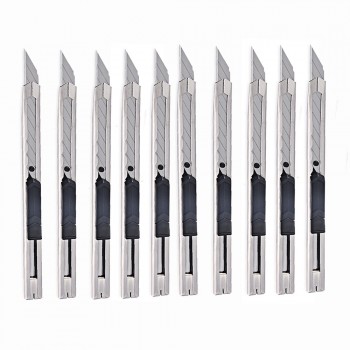 FOSHIO 10pcs Safety Lockable Art Knife Set Office School Home Paper Cutter Car Sticker Vinyl Carbon Film Car Wrap Cutting Tool